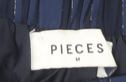 Pieces Women Blue Striped Short A-Line Skirt Size M Viscose