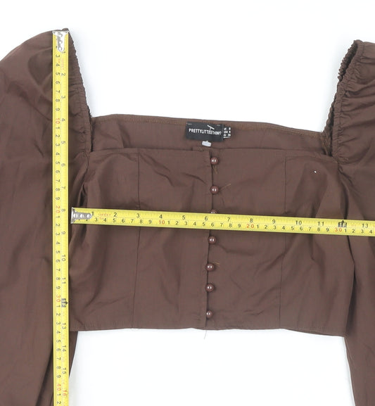 PrettyLittleThing Womens Brown Puff Sleeve Cropped Blouse UK 8