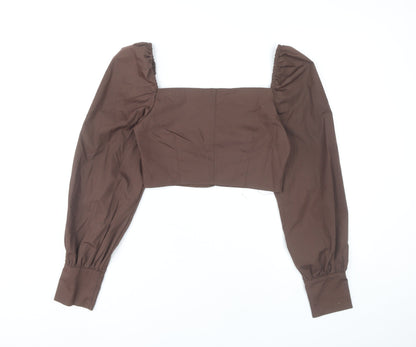PrettyLittleThing Womens Brown Puff Sleeve Cropped Blouse UK 8