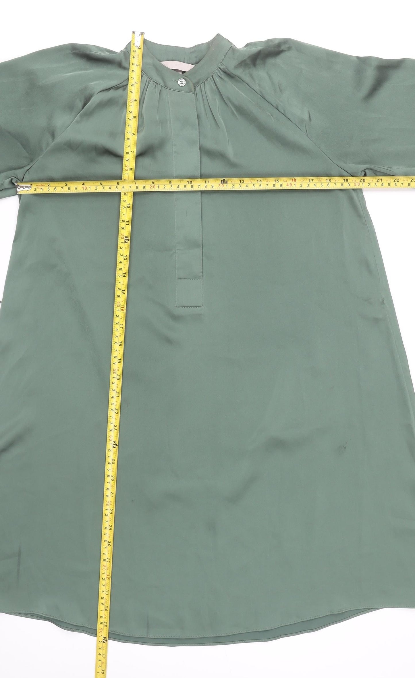 H&M Women Green Shift Dress XS Long Sleeve Polyester Knee Length