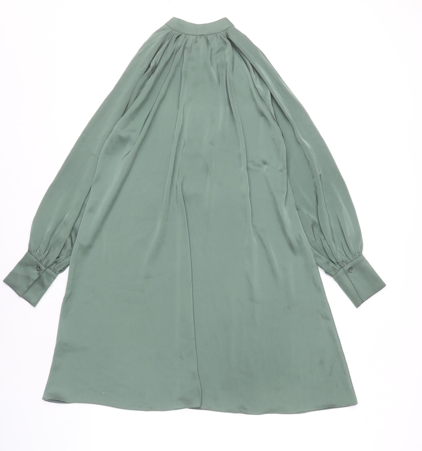 H&M Women Green Shift Dress XS Long Sleeve Polyester Knee Length