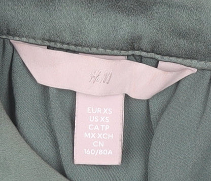 H&M Women Green Shift Dress XS Long Sleeve Polyester Knee Length