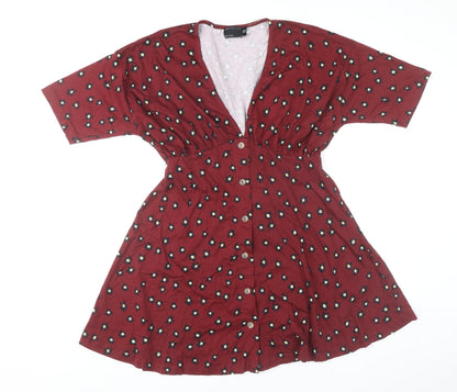 ASOS DESIGN Women’s Red Floral A-Line Button Dress UK 10