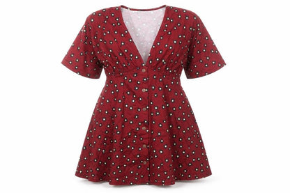 Front view of ASOS DESIGN Women’s Red Floral A-Line Button Dress UK 10