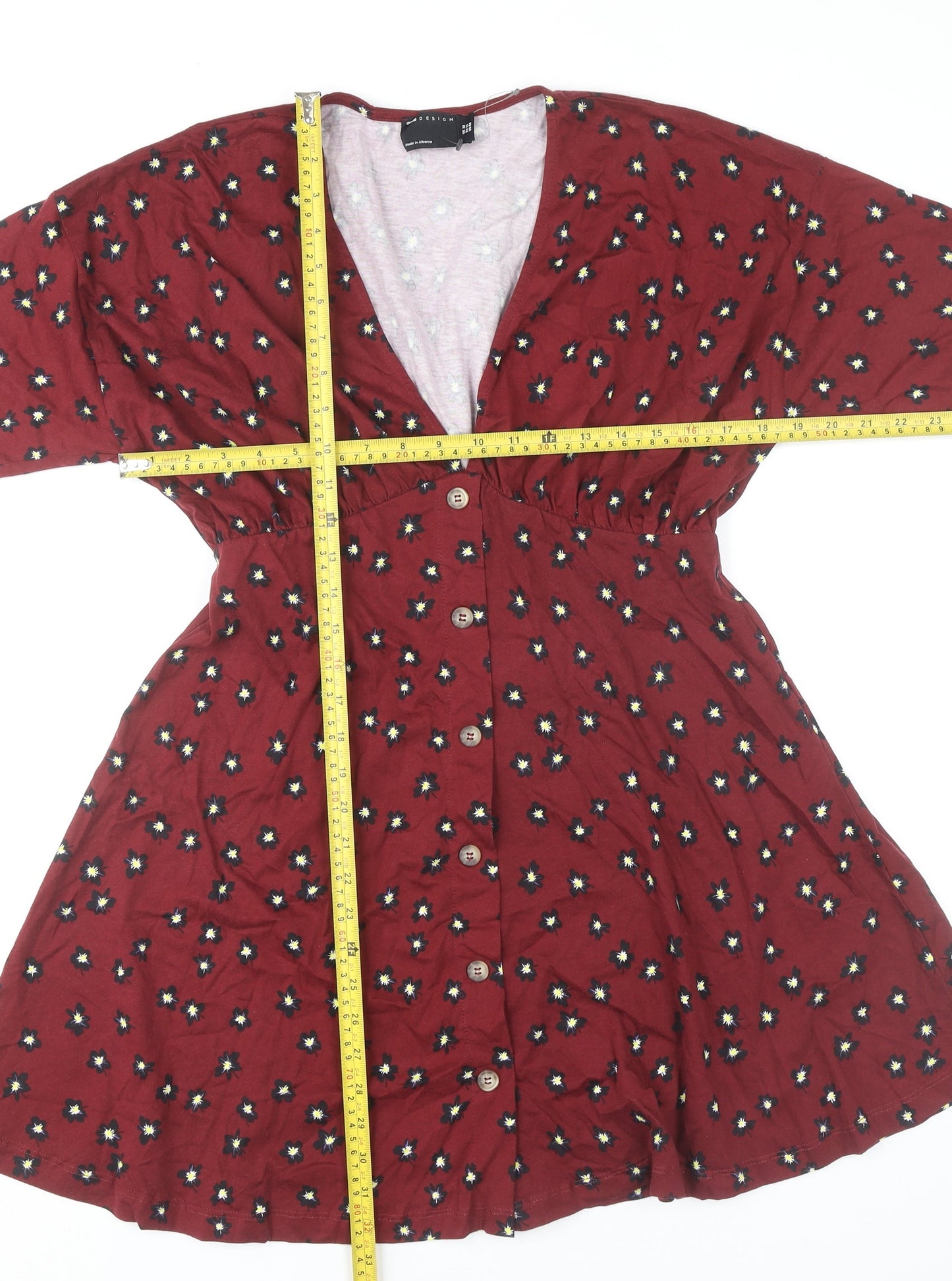 ASOS DESIGN Women’s Red Floral A-Line Button Dress UK 10