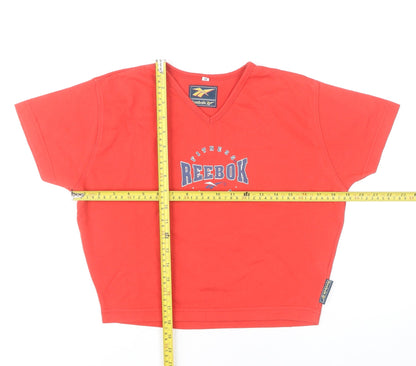 Reebok Womens Red Cropped V-Neck T-Shirt Size 12 Sports Style