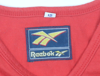 Reebok Womens Red Cropped V-Neck T-Shirt Size 12 Sports Style
