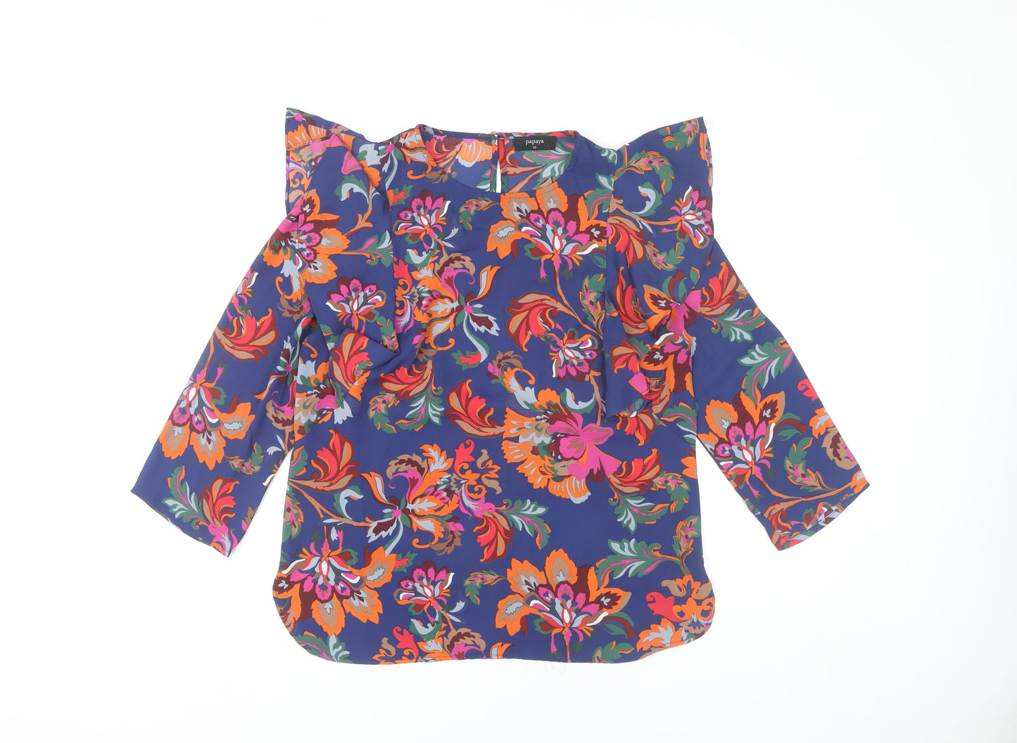 Papaya Womens Multicoloured Floral Blouse Size 10 Ruffle Tunic