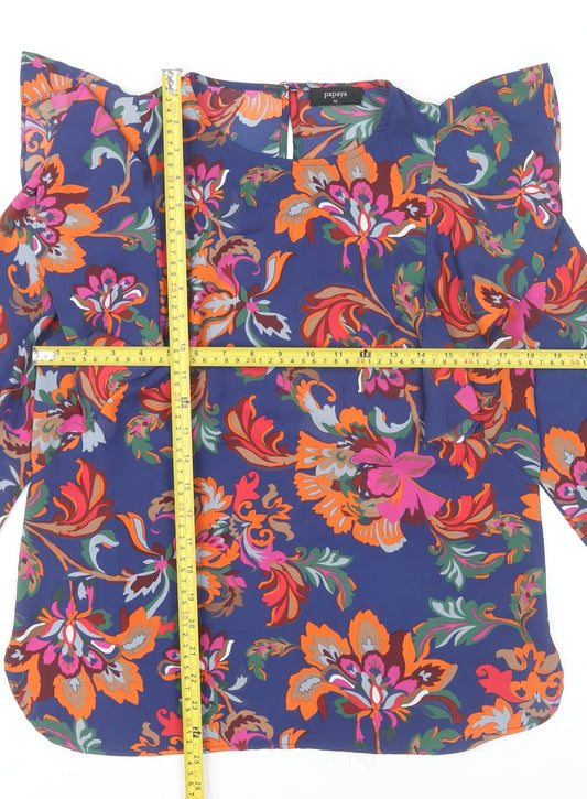 Papaya Womens Multicoloured Floral Blouse Size 10 Ruffle Tunic