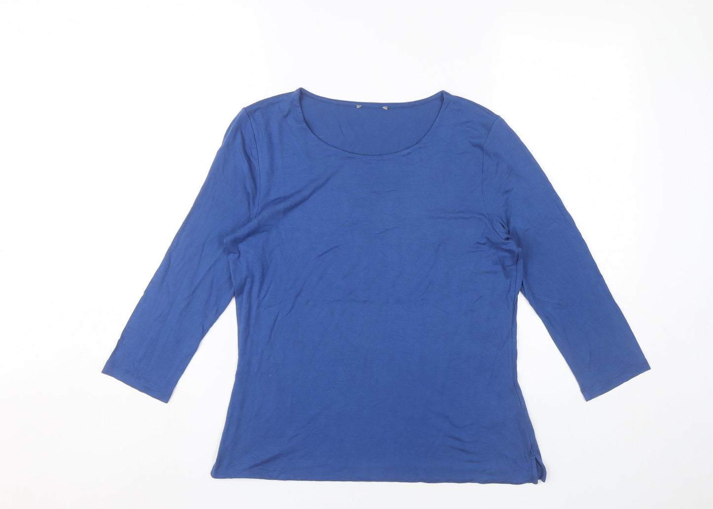 Jaeger Women Blue M Basic 3/4 Sleeve Scoop Neck Jersey Top