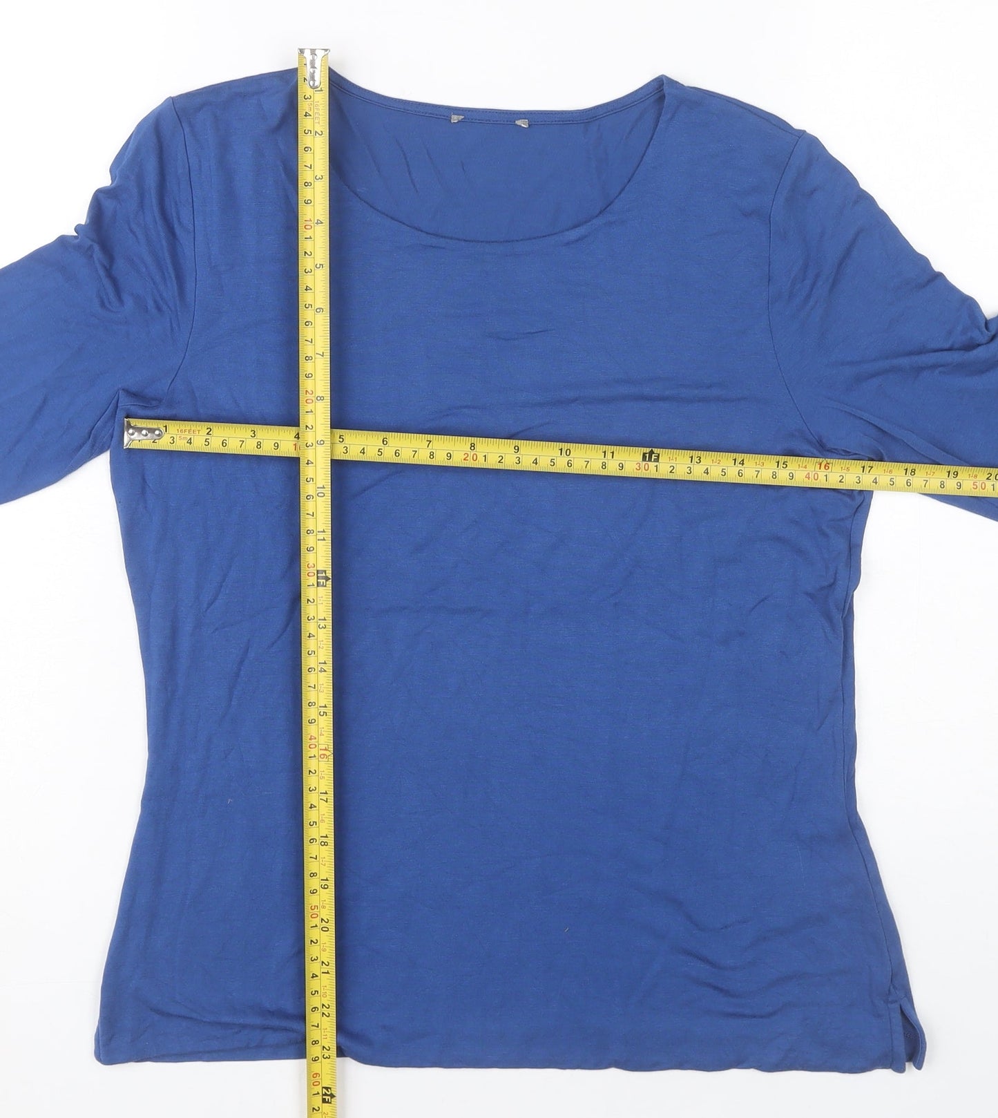 Jaeger Women Blue M Basic 3/4 Sleeve Scoop Neck Jersey Top