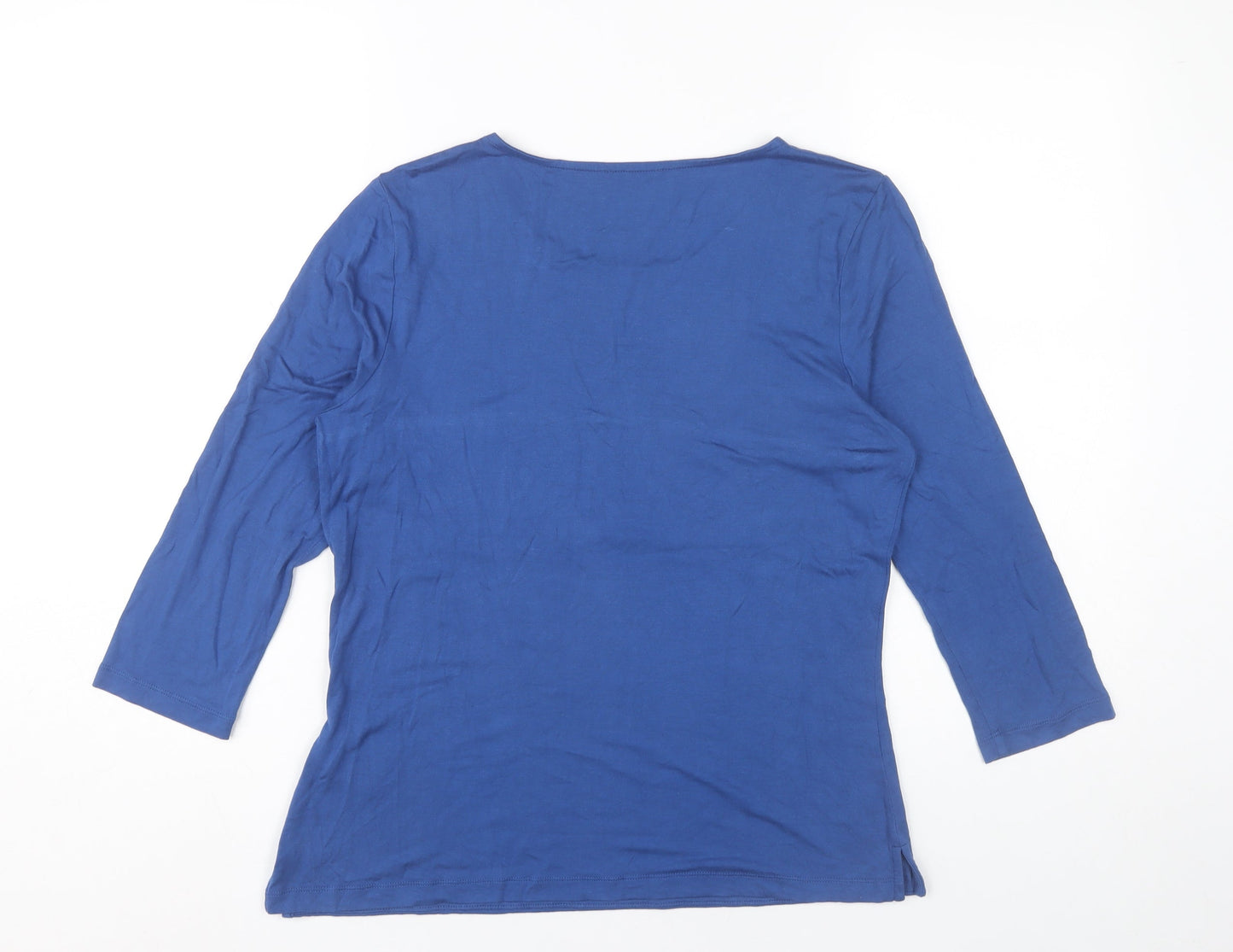 Jaeger Women Blue M Basic 3/4 Sleeve Scoop Neck Jersey Top
