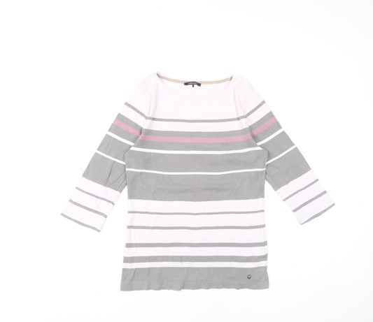Olsen Women’s Pink Grey White Striped 3/4 Sleeve Cotton T-Shirt Size 12