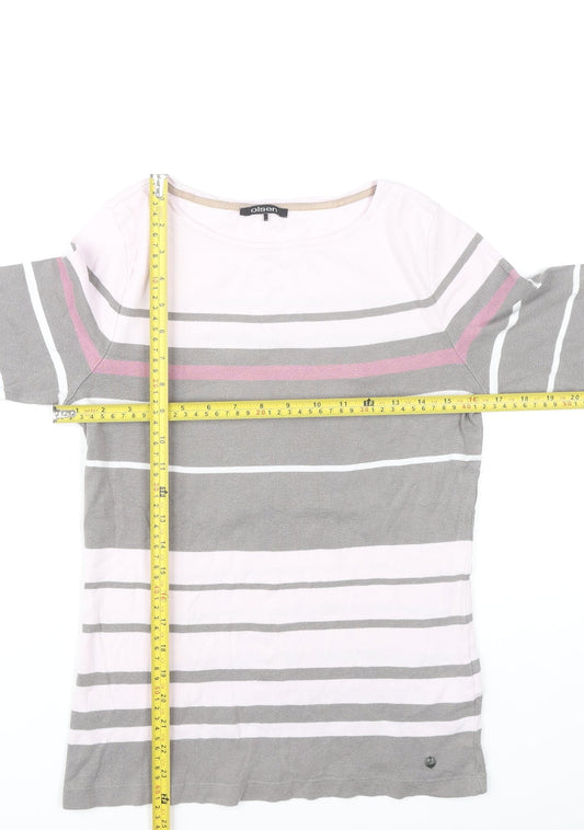 Olsen Women’s Pink Grey White Striped 3/4 Sleeve Cotton T-Shirt Size 12