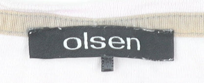 Olsen Women’s Pink Grey White Striped 3/4 Sleeve Cotton T-Shirt Size 12