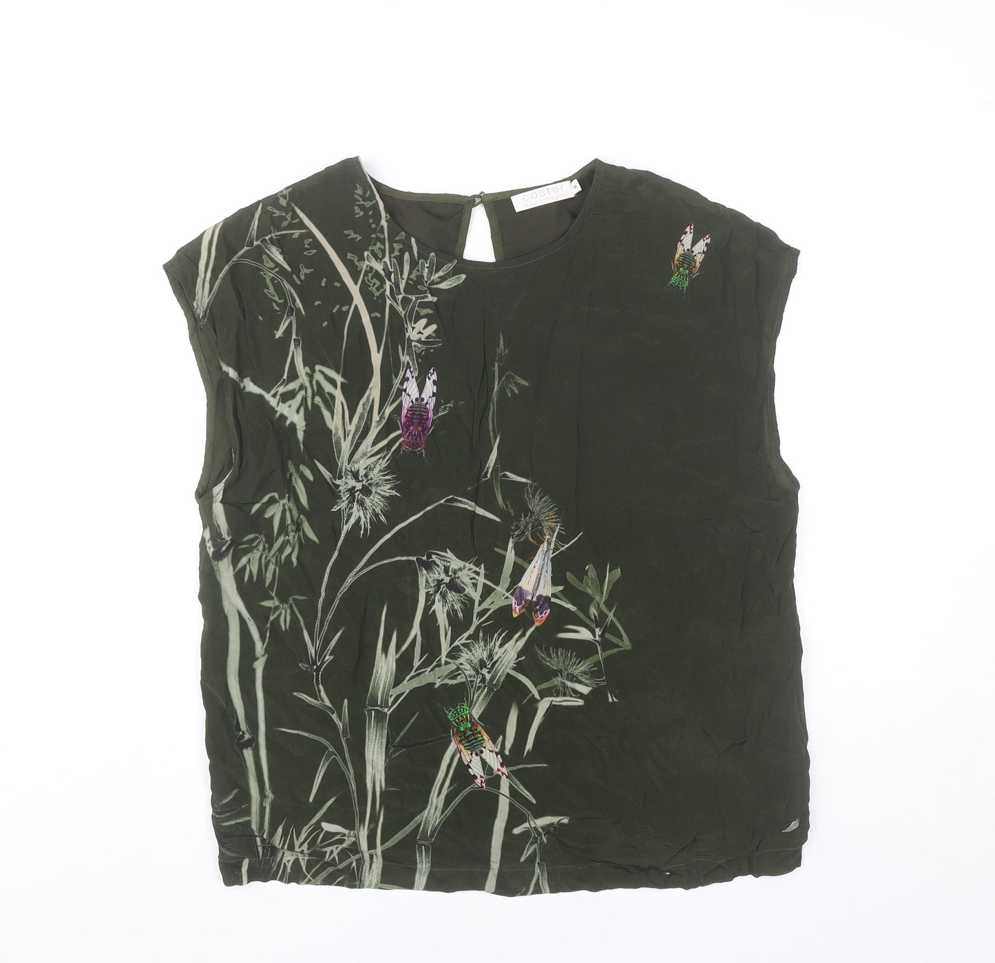 Coster Copenhagen Womens Green Sleeveless Floral Embroidered Blouse Size 8