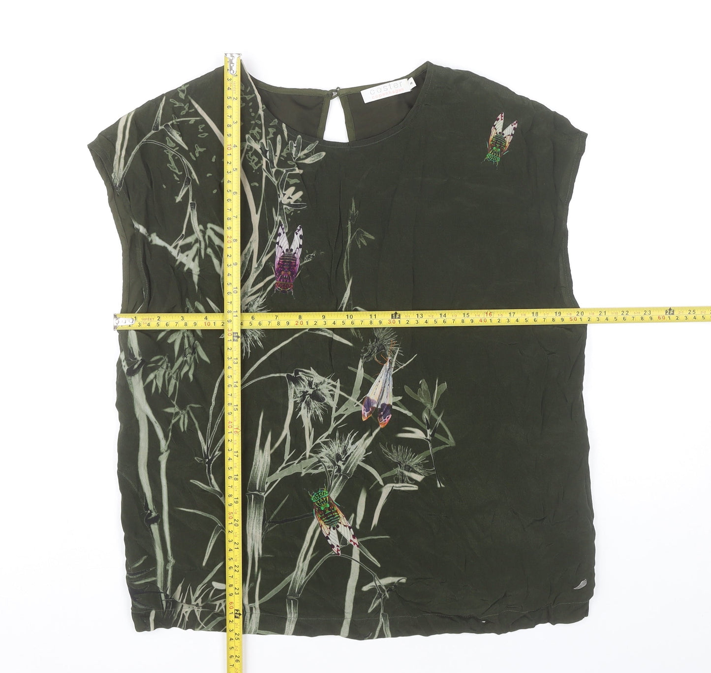 Coster Copenhagen Womens Green Sleeveless Floral Embroidered Blouse Size 8
