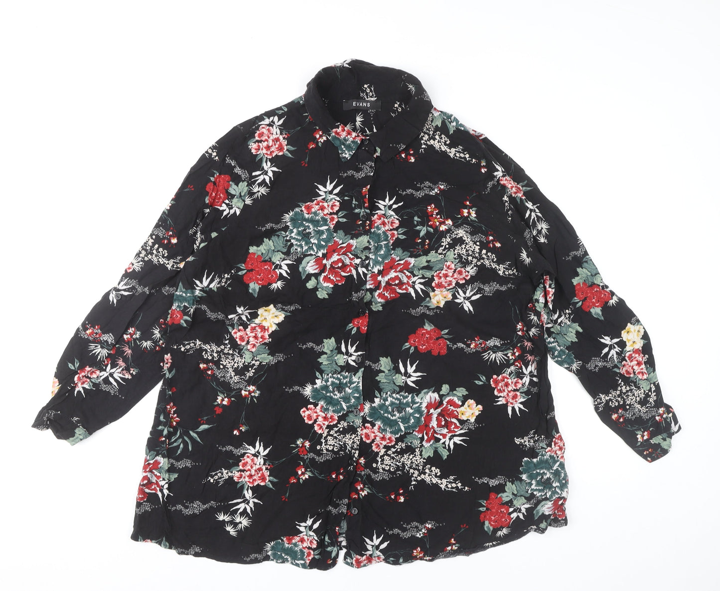 Evans Womens Plus Size 22 Black Floral Button-Up Tunic Shirt