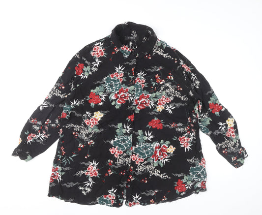 Evans Womens Plus Size 22 Black Floral Button-Up Tunic Shirt
