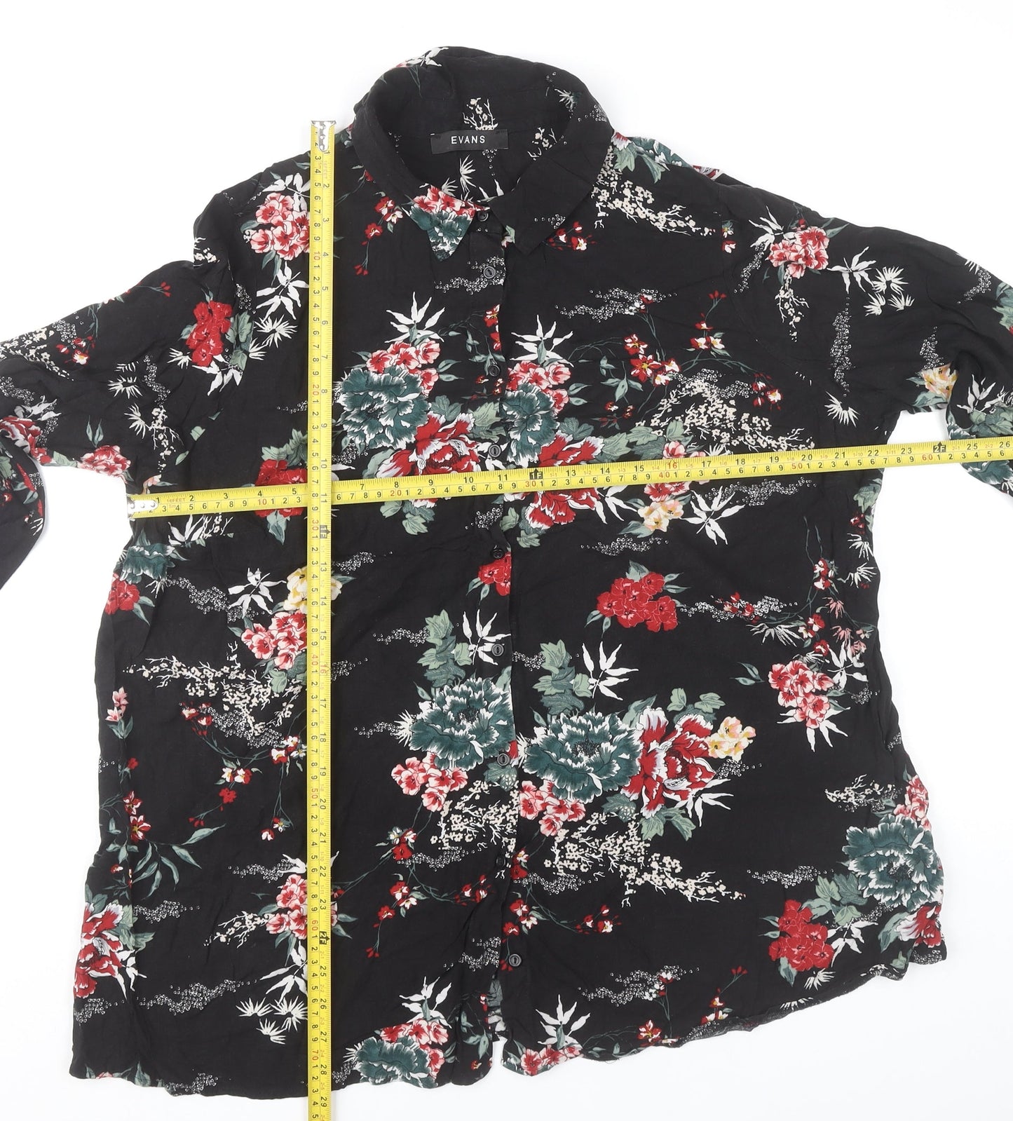 Evans Womens Plus Size 22 Black Floral Button-Up Tunic Shirt