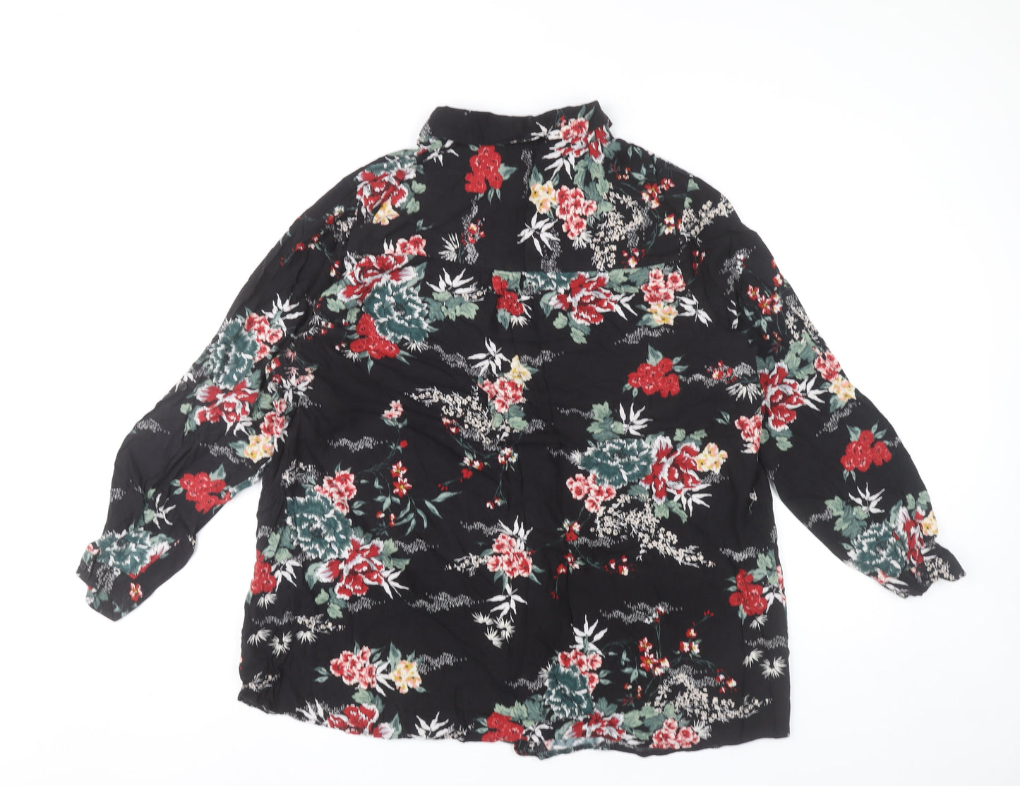 Evans Womens Plus Size 22 Black Floral Button-Up Tunic Shirt