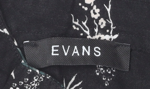 Evans Womens Plus Size 22 Black Floral Button-Up Tunic Shirt