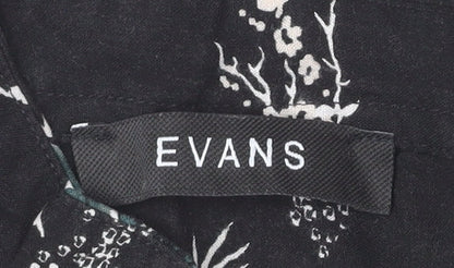 Evans Womens Plus Size 22 Black Floral Button-Up Tunic Shirt