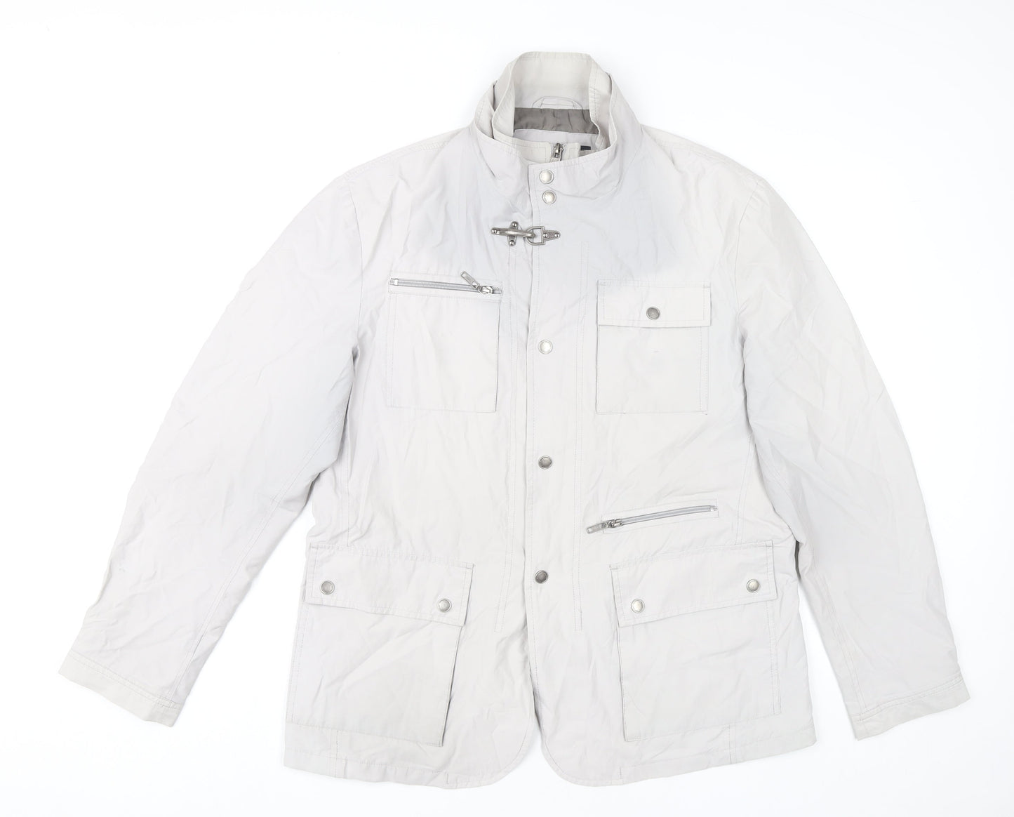 Ascot Sport Men Grey Mid-Length Military Jacket Size M Outdoor Zip Pockets