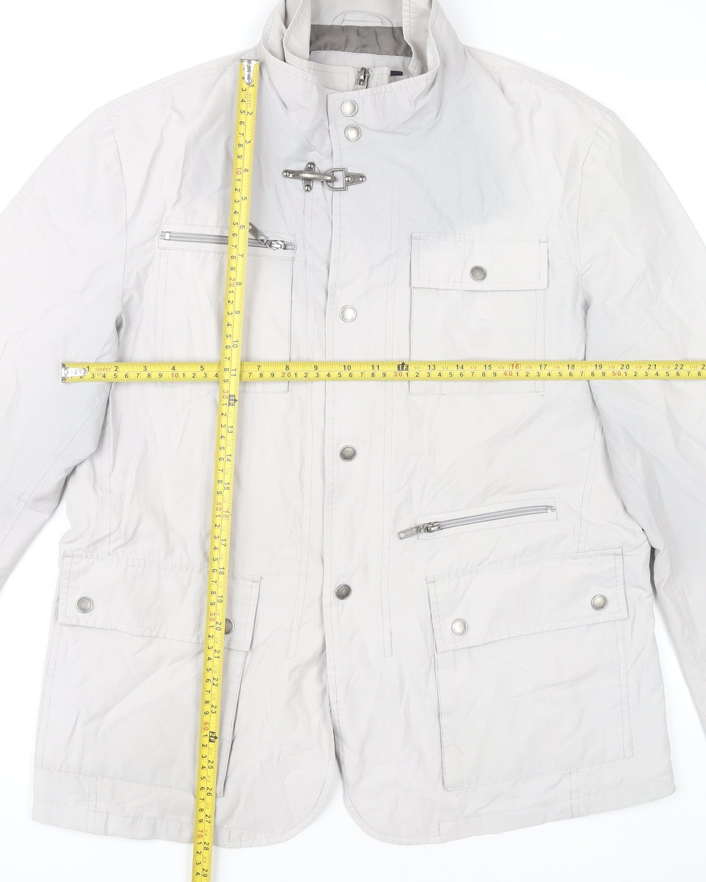 Ascot Sport Men Grey Mid-Length Military Jacket Size M Outdoor Zip Pockets