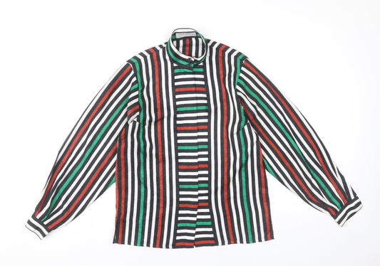 Jaeger Women’s Multicoloured Striped Silk Blouse Size 8 Long Sleeve Retro