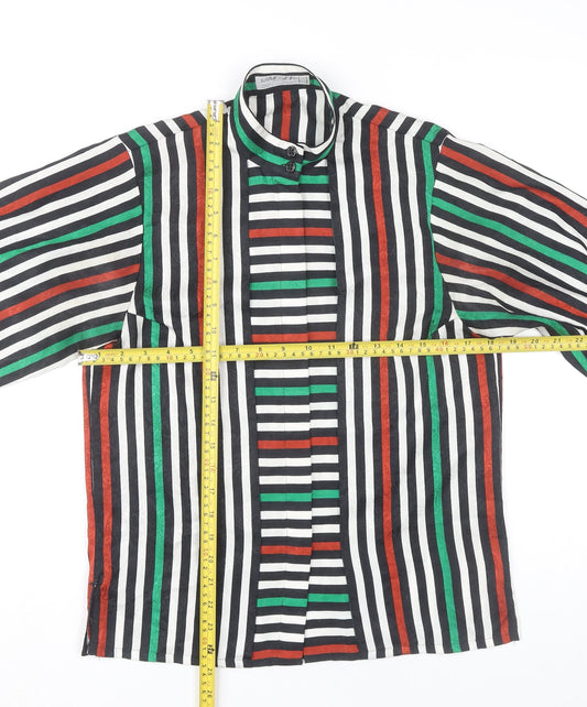 Jaeger Women’s Multicoloured Striped Silk Blouse Size 8 Long Sleeve Retro