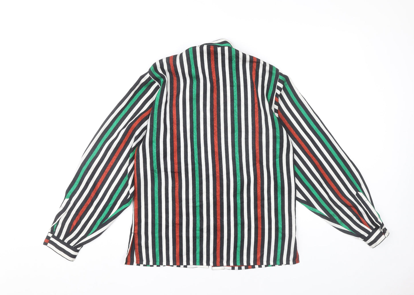 Jaeger Women’s Multicoloured Striped Silk Blouse Size 8 Long Sleeve Retro