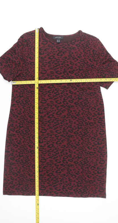 New Look Women's Red Leopard Print T-Shirt Dress Size 14
