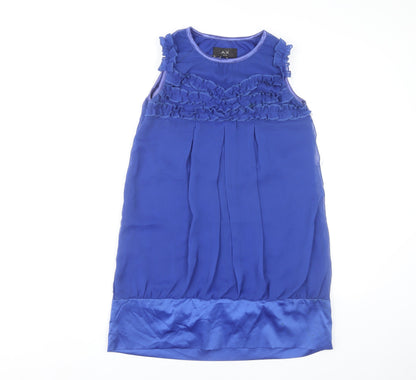 AX Paris Women Blue Size 10 Shift Party Dress Sleeveless Ruffle