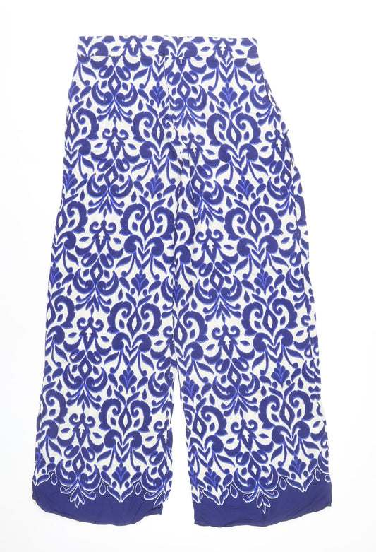New Look Womens Blue White Wide-Leg Trousers Size 12 Viscose