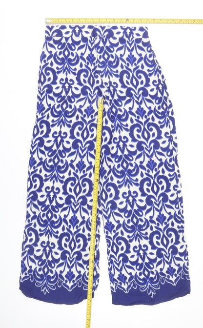 New Look Womens Blue White Wide-Leg Trousers Size 12 Viscose
