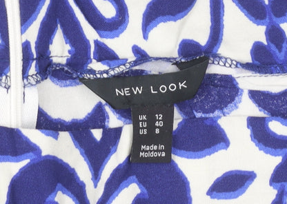 New Look Womens Blue White Wide-Leg Trousers Size 12 Viscose