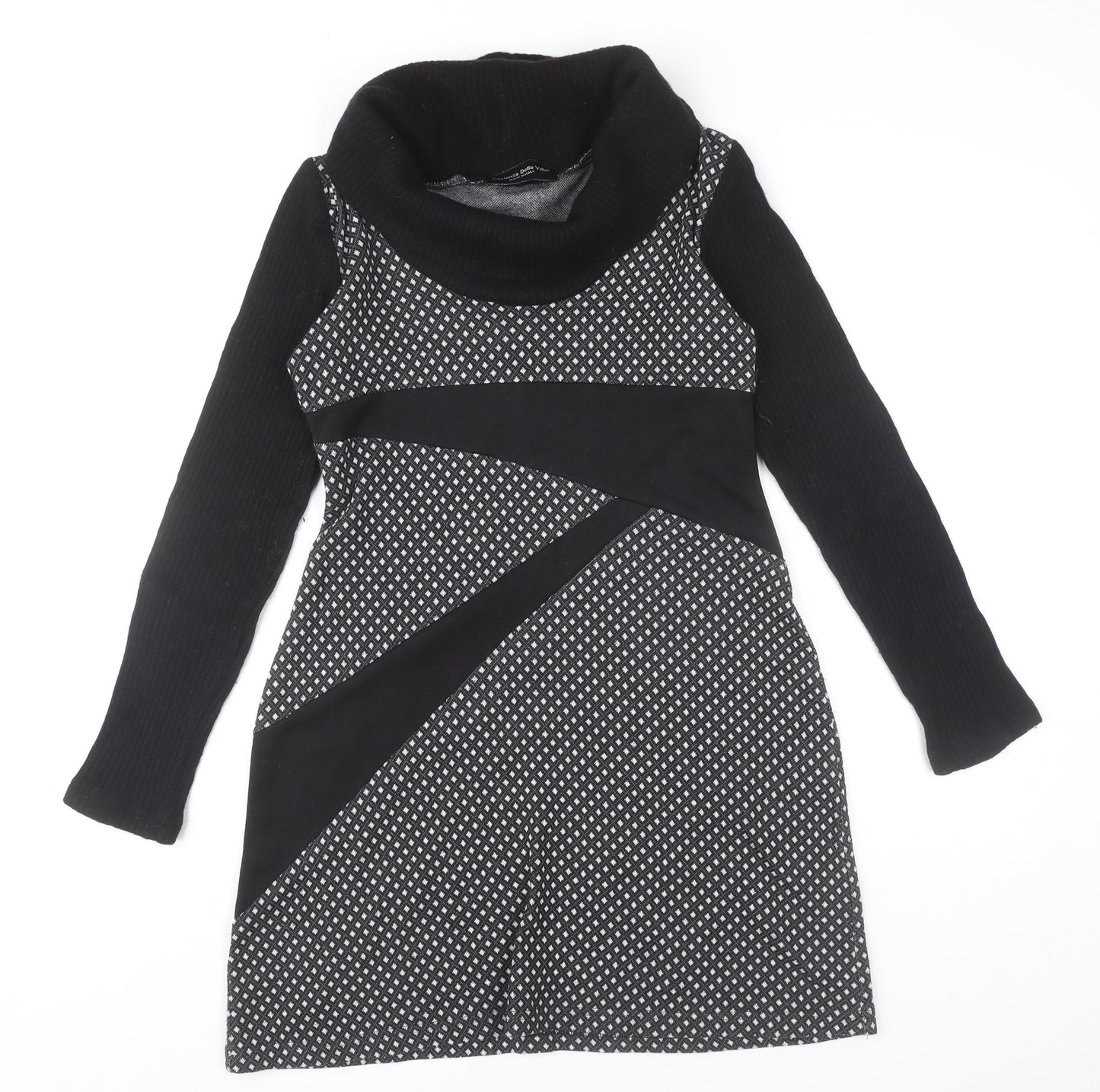 Costanza Della Valle Womens Grey Black Shift Dress Size 14 Wool Blend