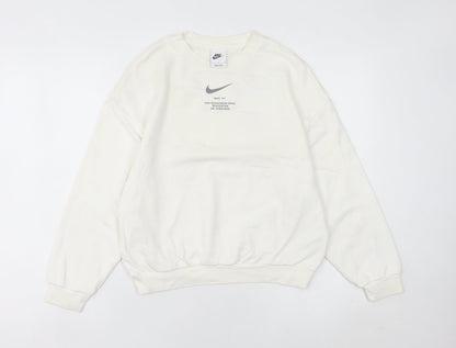 Nike Women White Logo Pullover Sweatshirt Size 4 Regular Fit