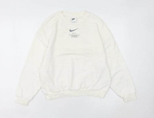 Nike Women White Logo Pullover Sweatshirt Size 4 Regular Fit