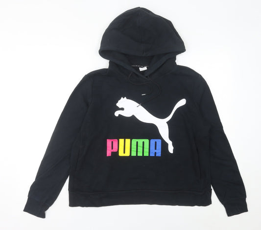 Puma Womens Black Hoodie Size 10 Pullover Logo Graphic Casual