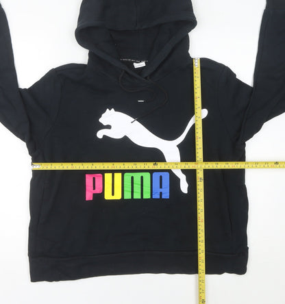 Puma Womens Black Hoodie Size 10 Pullover Logo Graphic Casual