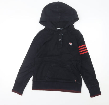 Fila Womens Black Henley Hoodie Size 8 UK Sports Casual