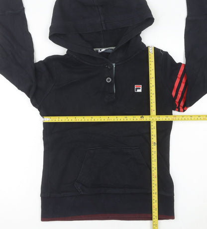 Fila Womens Black Henley Hoodie Size 8 UK Sports Casual