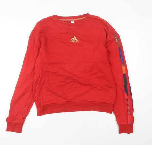 Adidas Women Red Sweatshirt UK 12 Crew Neck Graphic Print Cotton