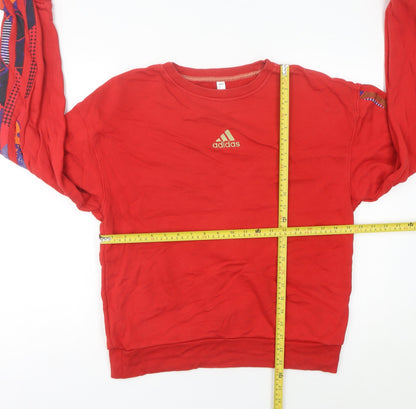 Adidas Women Red Sweatshirt UK 12 Crew Neck Graphic Print Cotton
