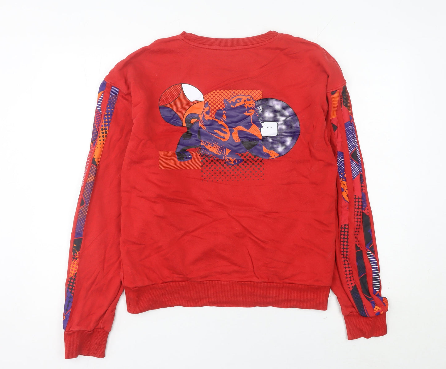 Adidas Women Red Sweatshirt UK 12 Crew Neck Graphic Print Cotton