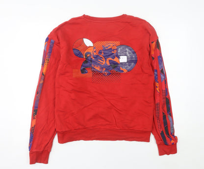 Adidas Women Red Sweatshirt UK 12 Crew Neck Graphic Print Cotton