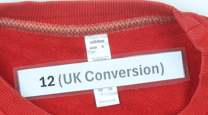 Adidas Women Red Sweatshirt UK 12 Crew Neck Graphic Print Cotton