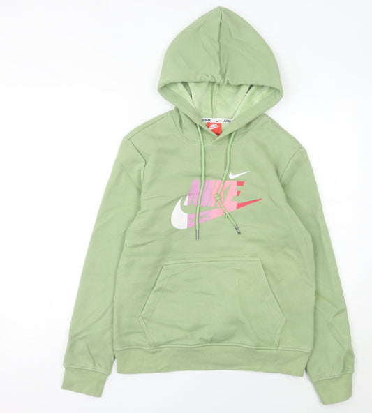 Nike Womens Green Hoodie UK 14 Pullover Long Sleeve Logo Graphic